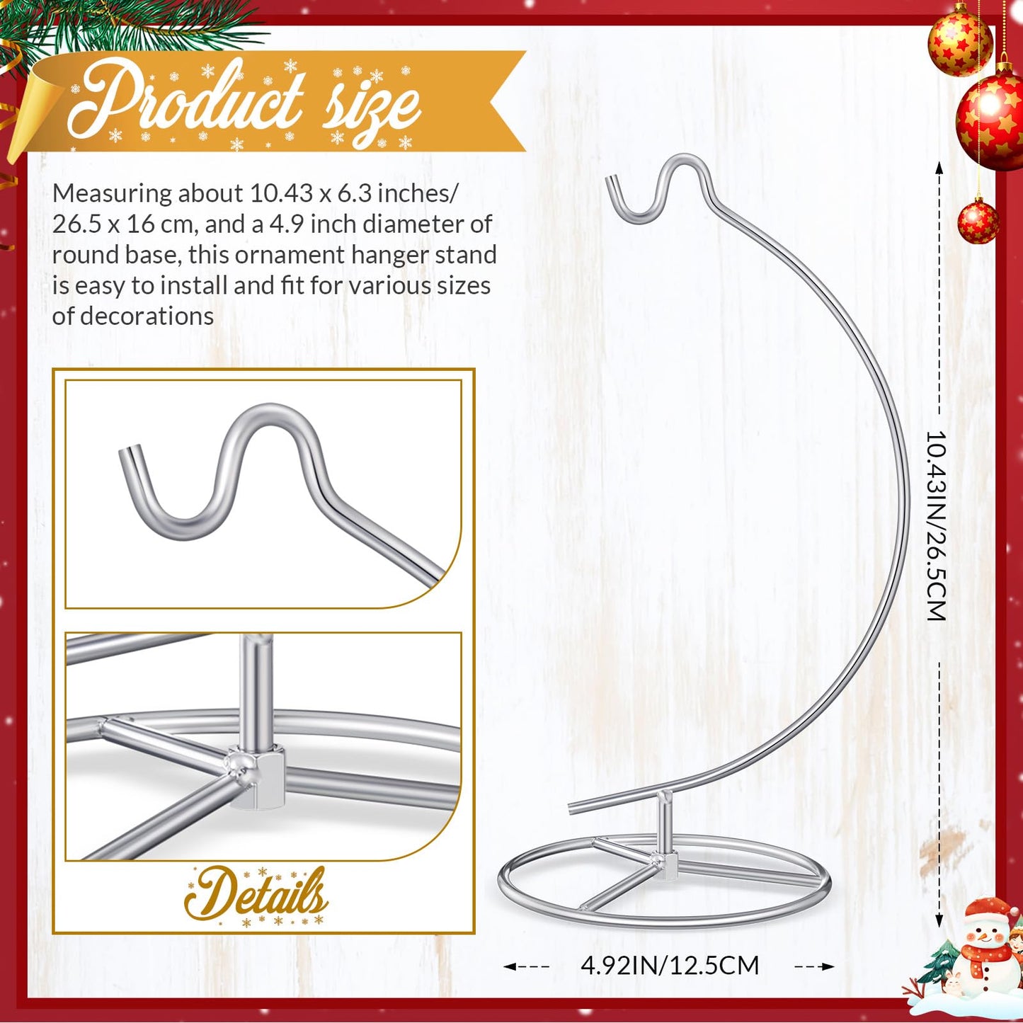 Baderke Ornament Display Stand, Ornament Hanger Holder Glass Ball Air Plant Holder, Hanging Terrarium Stand for Christmas Wedding, Home Office Decor,10.43" H(Silver)