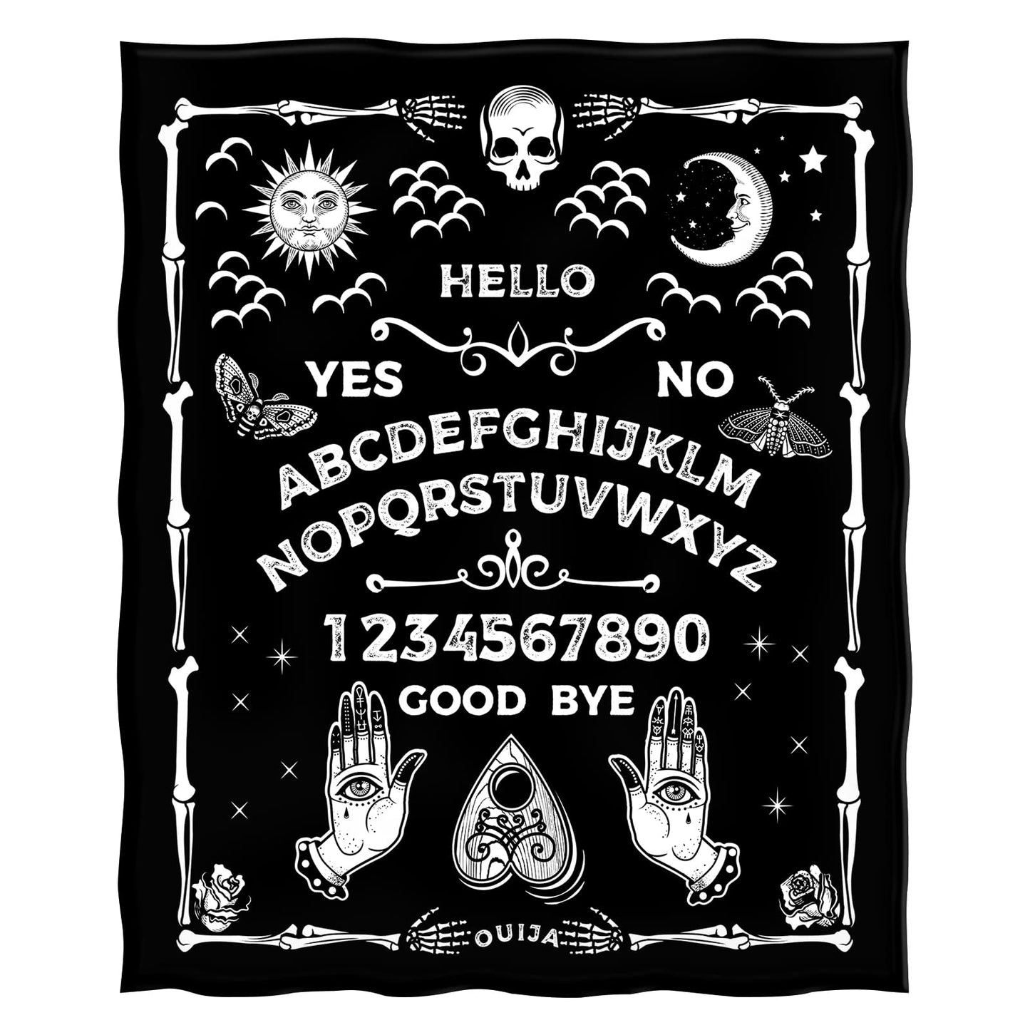 Levens Ouija Board Blanket Gothic Witch Gifts for Halloween Christmas, 50"x60" Horror Spooky Sun Moon Skeleton Skull Witch Tarot Throw Blanket for Women Kids Goth Birthday Gifts for Fortune Tellers