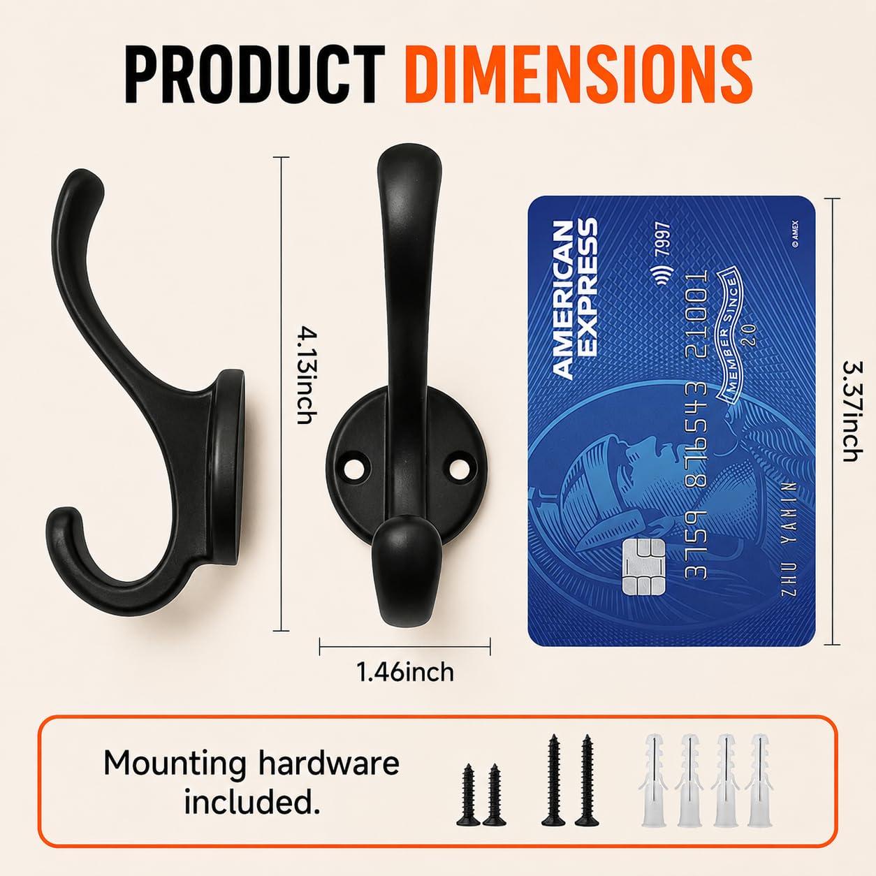 Sprinello 6 Pack Coat Hooks Wall Mount, Heavy Duty Wall Hooks for Hanging Coats, Towel, Hat and Robe, Black Metal Wall Hooks for Bathroom, Entryway, Bedroom