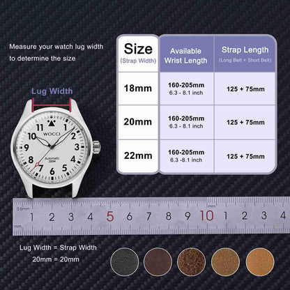 WOCCI 18mm Watch Band, Genuine Leather, Quick Release Replacement Strap, Black Buckle (Black)