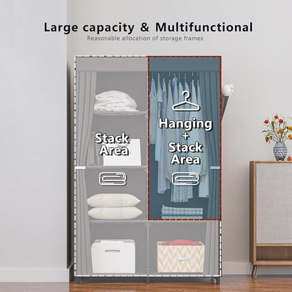 SORCEDAS Portable Closet Wardrobe Organizer Storage with Cover Non-Woben Fabric Portable Wardrobe Closet for Hanging Clothes Racks Shelving 33 Inch for Bedroom, Blue (Coffee, 33Inch)