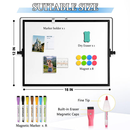 AMUSIGHT Dry Erase Magnetic White Board, 16" x 12" Black Framed Double-Sided Desktop Whiteboard with Stand, Portable Small Whiteboard Set for Drawing, Office, Home, School