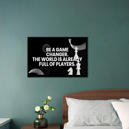 PSYYSP Motivational Wall Art For Office Inspirational Quotes Be A Game Changer Canvas Print Framed Chess Poster For Men Desk Decor Strategy Leadership Empowerment Small 12x18 Inch Artwork