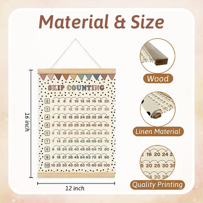 Lacama Boho Skip Counting Chart Educational Math Wooden Poster Hanger,Multiplication Chart Homeschool Organization Math Posters,Times Table Charts For Homeschool Grade School Classroom Posters Wood Hanger