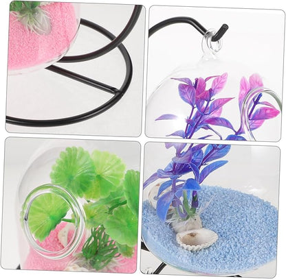 BESTOYARD Desktop Hanging Fish Tank with Stand Small Glass Aquarium Fish Bowl for Betta Modern Wall Hanging Mini Aquarium for Home Office Garden Clear Suspension Design 12.99X5.90X4.92In