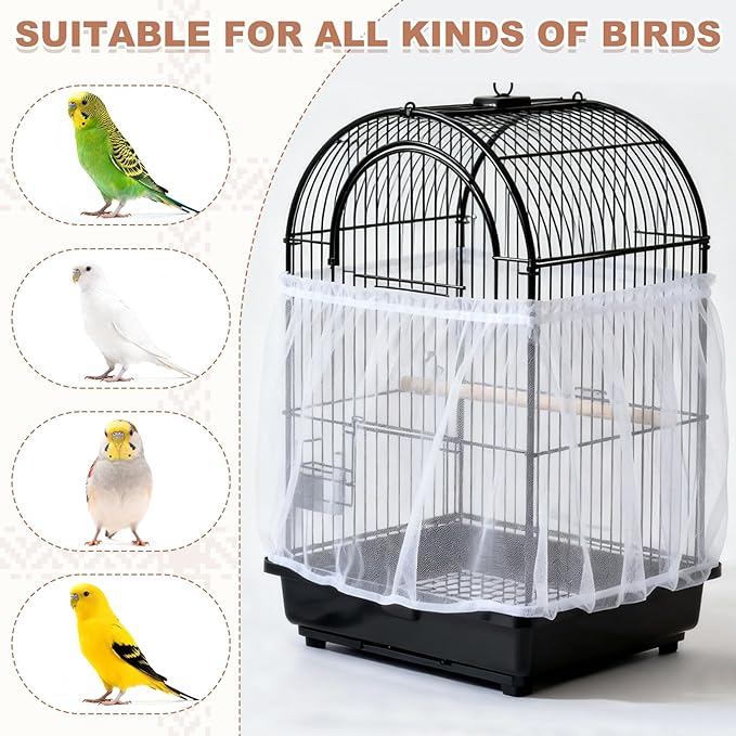 Bird Cage Seed Catcher, Bird Cage Net Cover Seeds Guard, Universal Birdcage Accessories, Black, Circumference 19.7"-31.5", Height 6.3" for Parrot Cockatiel Enclosures