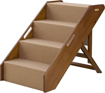 Stakmore Pet Steps with Solid Fruitwood Construction and Foldable Design, Stairs for High Beds for Pets in All Life Stages, Brown Felt