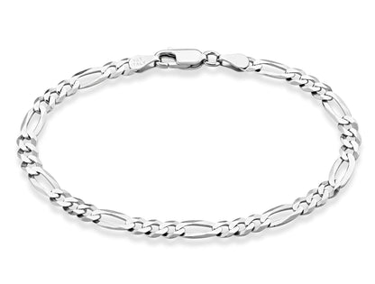 Miabella Solid 925 Sterling Silver Italian 5mm Diamond-Cut Figaro Chain Bracelet for Women Men, Made in Italy (Length 6.5 Inches)