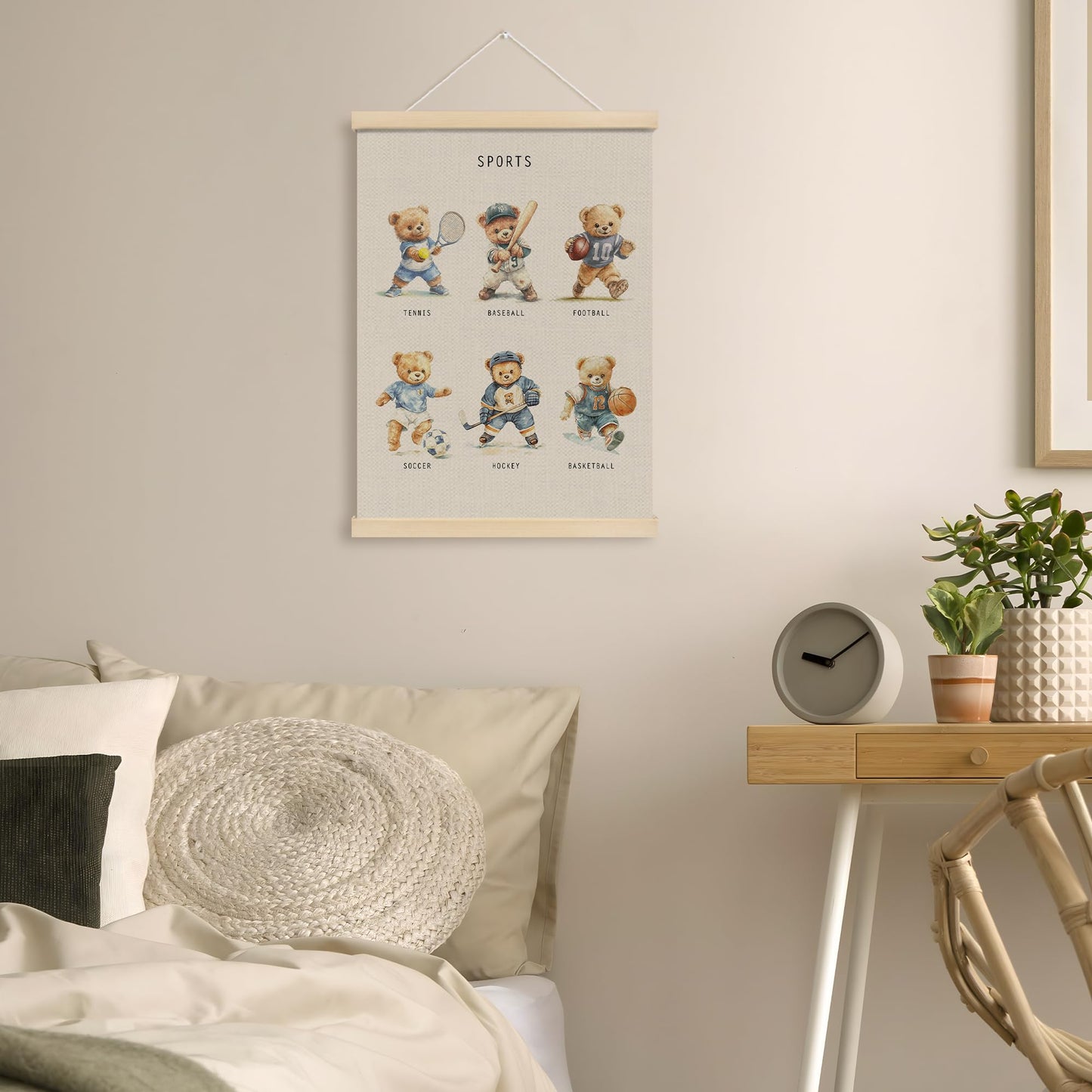 MOTERMATE Bear Sports Poster Hanger Frame, Bear Nursery Wall Hanging Decor Art Framed for Toddlers Kids Boys Room Nursery Playroom, Sports Kids Wall Poster Prints, 12x16 Inch