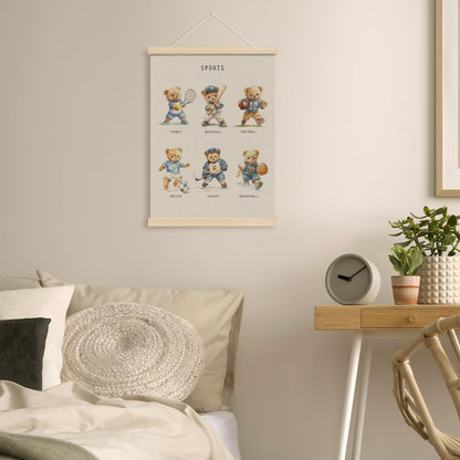 MOTERMATE Bear Sports Poster Hanger Frame, Bear Nursery Wall Hanging Decor Art Framed for Toddlers Kids Boys Room Nursery Playroom, Sports Kids Wall Poster Prints, 12x16 Inch