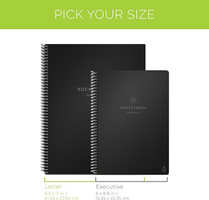 Rocketbook Smart Reusable Notebook, Fusion Plus Executive Size Spiral Notebook & Planner, Infinity Black, (6" x 8.8")