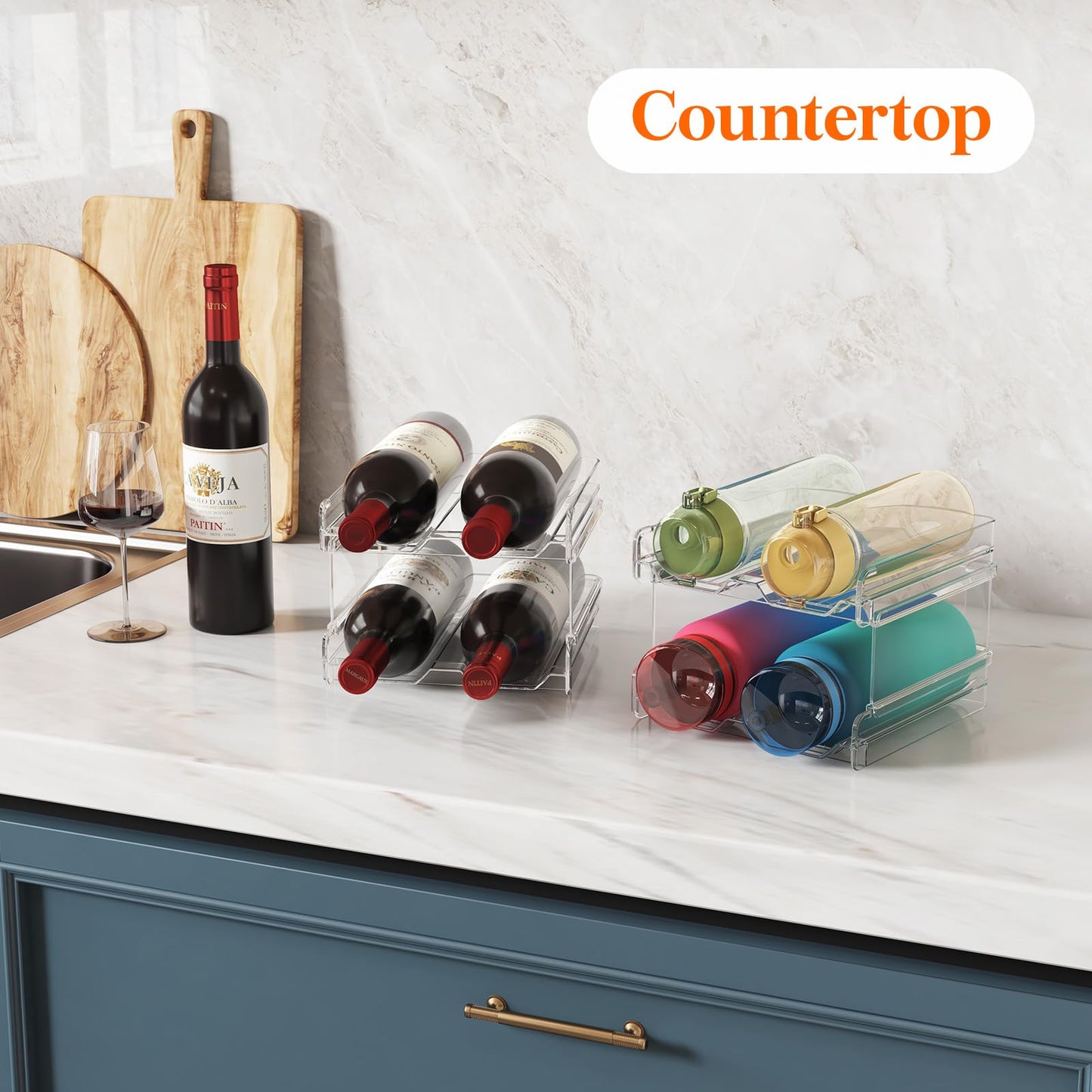 Lifewit Plastic Stackable Wine Rack for refrigerator, Cabinet, Countertop,Wine Bottle Holder, Water Bottle Organizer for Fridge, Pantry, Hold 4 Bottles