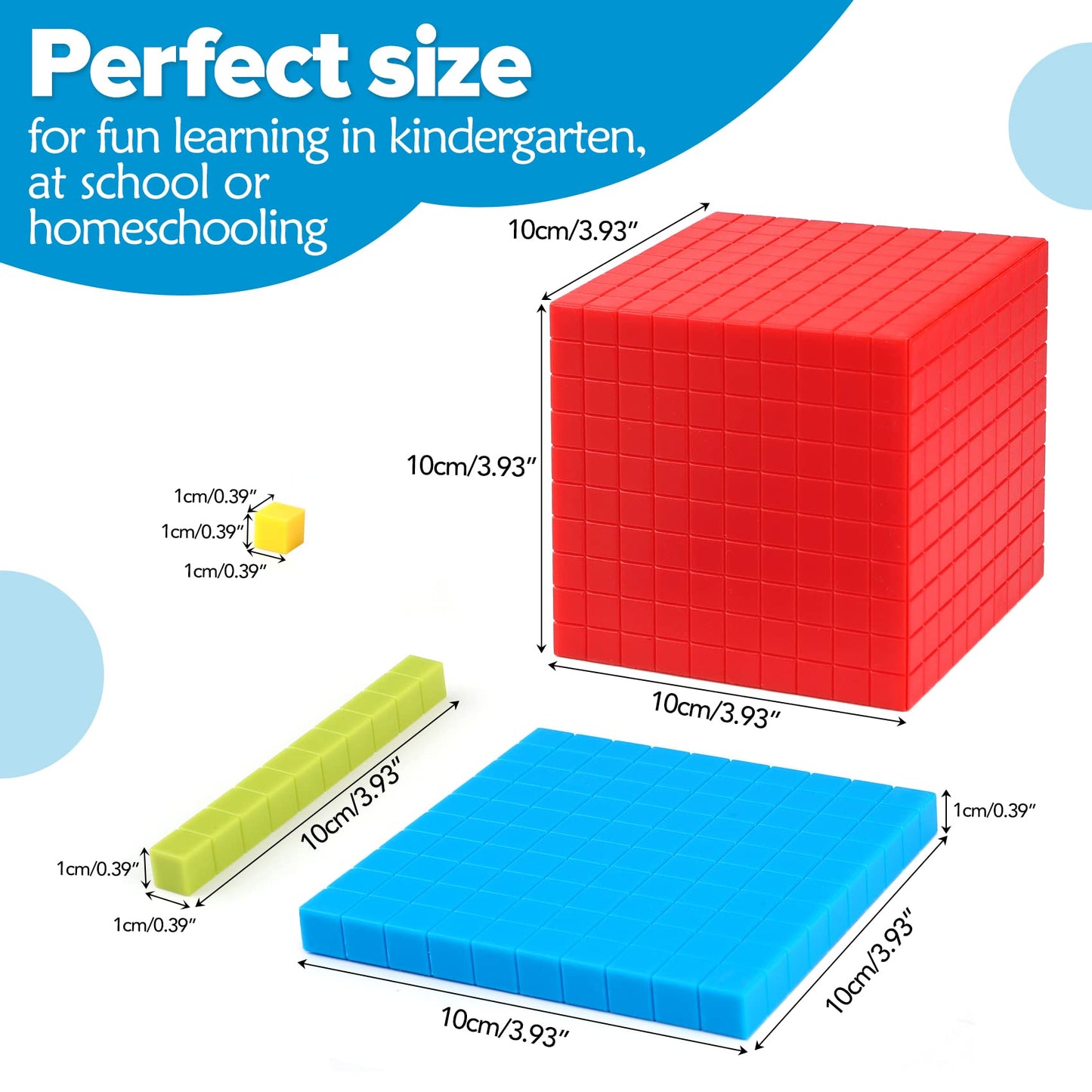Torlam 131 PCS Base Ten Blocks - Place Value Blocks, Plastic Base 10 Math Manipulatives for 1st Grade, Addition and Subtraction Games Math Counters and Cubes for Kids