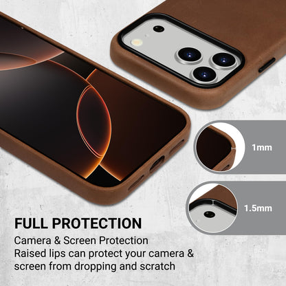 Belemay Handcrafted Crazy Horse Leather Case for iPhone 17 Pro, Compatible with MagSafe, Vintage Aesthetic, Two-Tone Effect, Unique Patina, Camera Control Button, Metal Buttons (6.3"), Vintage Brown