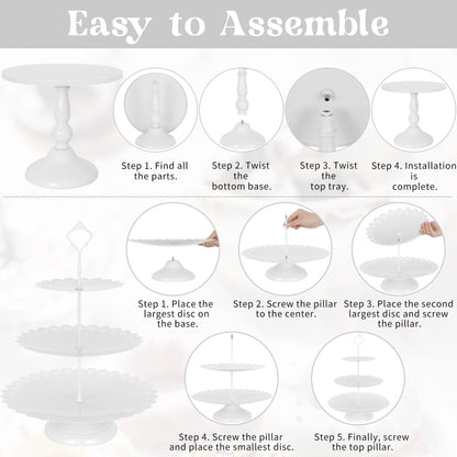 Fivenl 8 Pcs Cake Stand White Metal Dessert Table Display Set, 3-Tier Cupcake Stand, Cake Display Tower and Cookie Tray Rack Serving Tray for Birthday Party, Weddings, Baby Shower (White)