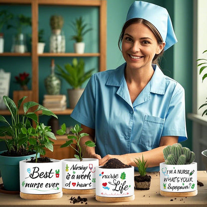 emzrivo 4 Pcs Thank You Gifts Nurse Appreciation Gifts Funny Ceramic Succulent Plant Pot for Nurse Week Graduation Season Gift, Plants Not Included