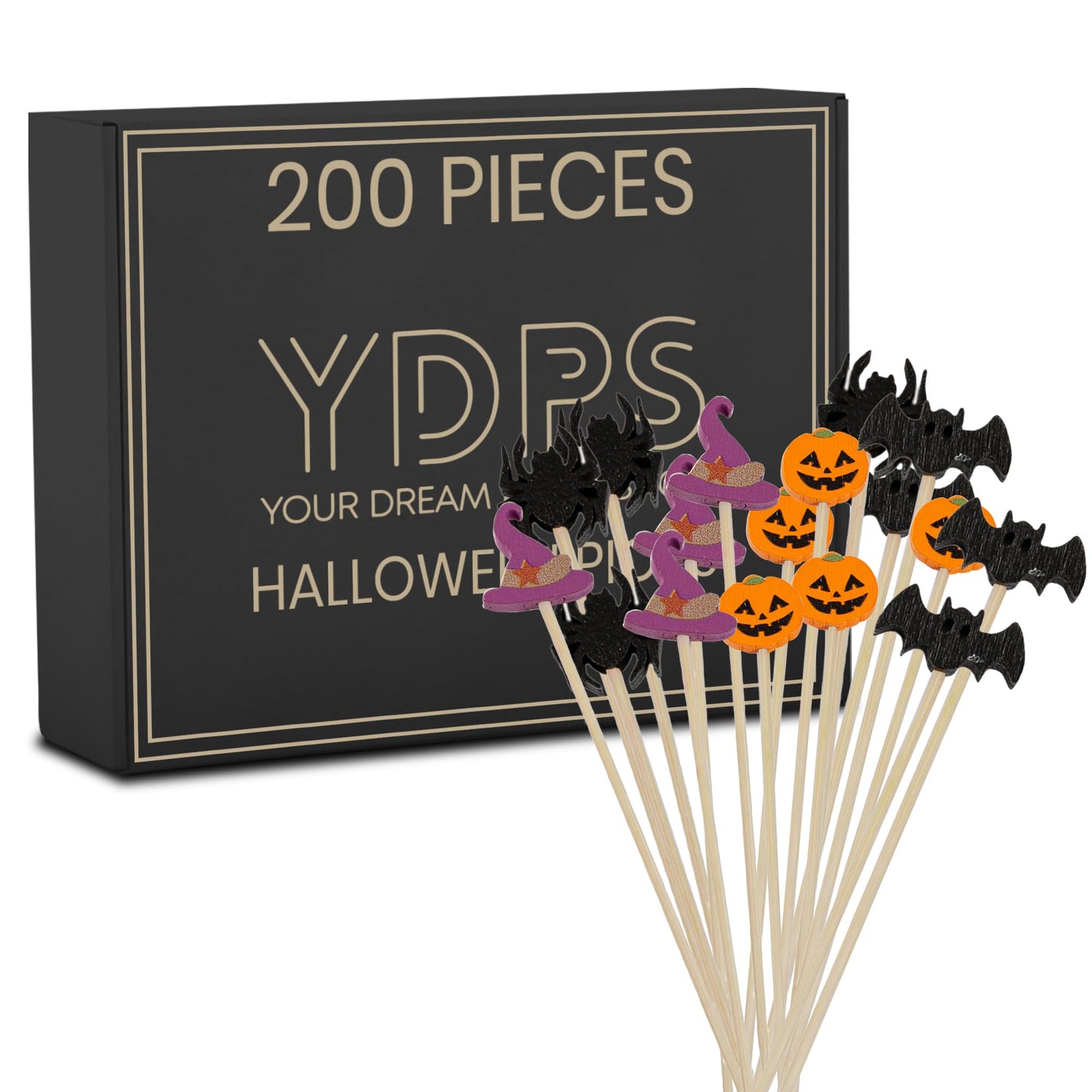 200 PCS Halloween Toothpicks - 4.7" Bamboo Cocktail Picks for Appetizers, Drinks, and Halloween Party Decorations