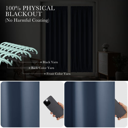 PONY DANCE Stone Blue Back Door Curtains for Door Window, 100% Blackout Dual Rod Pocket Privacy French Curtain for Kitchen, Thermal Insulated Small Window Drapes for Classroom, W25 x L40, 1 Panel