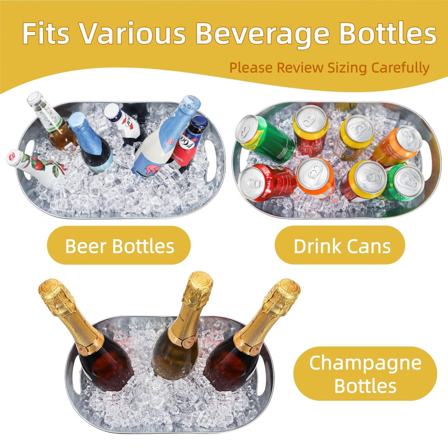 Dicunoy 2 Pack Ice Buckets Galvanized Tub, 1.2 Gallon Beverage Tubs for Parties, Metal Beer Drink Buckets with Handles, Wine Cooler Storage for Champagne Cocktails Bar Supplies