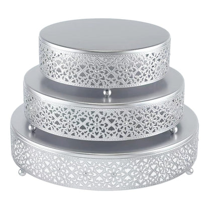 FEICTPOX Cake Stand Set of 3 Metal Cupcake Stands Dessert Display Plate for Wedding Party Birthday (3 Pcs, Matte Silver)