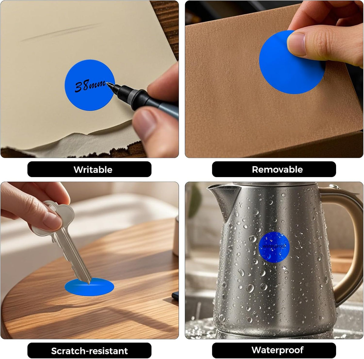 1000 PCS Colored Dot Stickers 1.5 Inch Vinyl Blue Circle Labels Removable Waterproof Color Coding Round Sticker for Office Inventory Organize