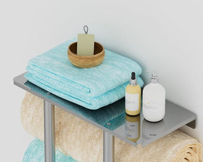 Towel Racks for Bathroom Wall Mounted, Bethom Towel Rack with Shelf and 3 Hooks, Brushed Nickel Towel Storage Holder Wall for Large Rolled Towels