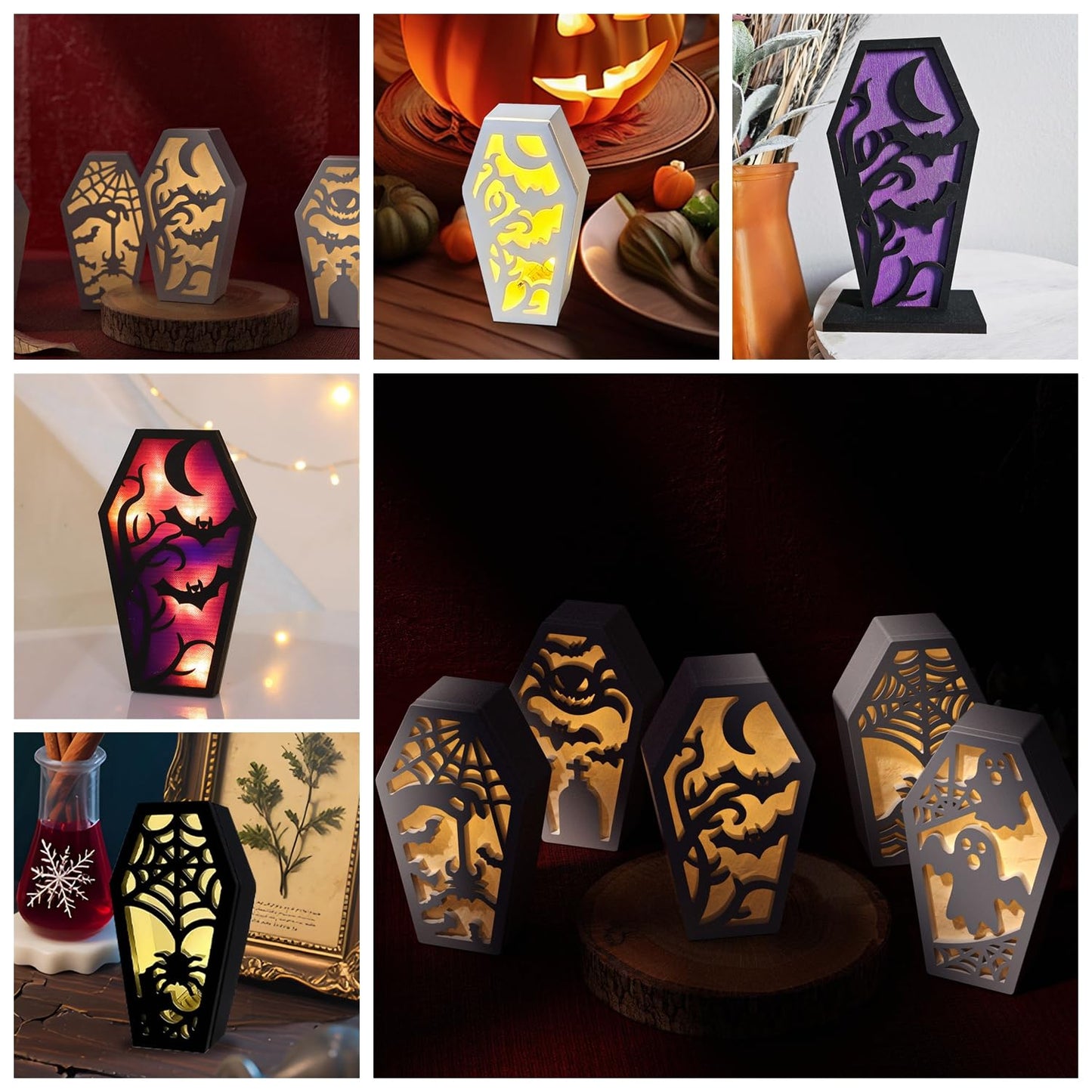 MUAECH 7 Packs Halloween Epoxy Resin Soft Silicone Molds, DIY Casting Halloween Coffin Trinket Box, Ghost, Spider, Bat, Pumpkin Plaster Mold, Handmade Art Craft Jewelry Storage Box Candle Stand Mould