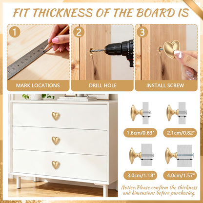 Foyofly 4 pcs Gold Heart Drawer Knobs Cute Furniture Cabinet Dresser Handle Knobs for Girl's Room Dresser Cupboard Drawer Wardrobe Decorative Knobs (Matte Gold-C-4 Pack)