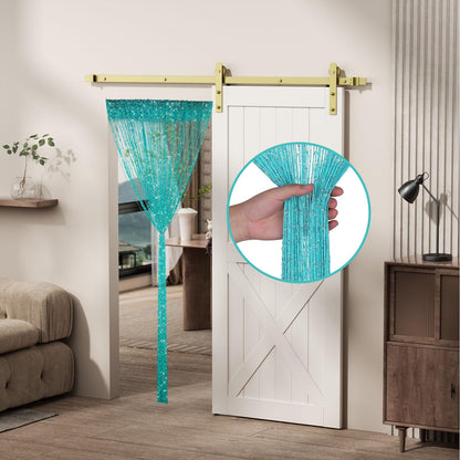 2 Pieces Teal Glitter String Curtains, 39x79 Inch Doorway Beads Curtains, String Curtain for Doorway, Room, Closet Partition, Windows Wedding Party Boho Tassel Home Decoration