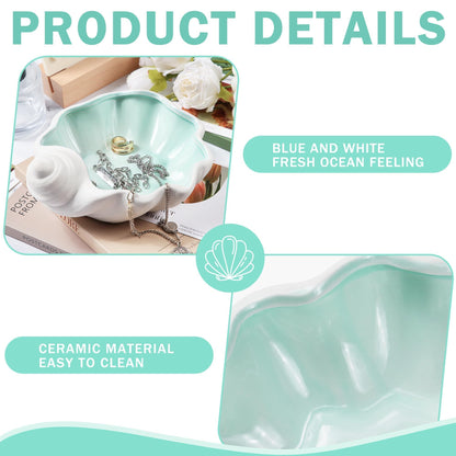 OSOPOLA Ceramic Shell Jewelry Tray - Ocean-themed Decorative Ring Holder Dish Key Tray Cute Jewelry Plate Trinket for Women Home Decor,Christmas Birthday Gifts HE02SL