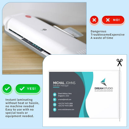 100 Sheets Self Seal Laminating Pouches Business Card Size 2.6x3.9inch Self Adhesive Laminating Sheets Gloss Finish No Laminating Machine Needed for Id Card Small Card