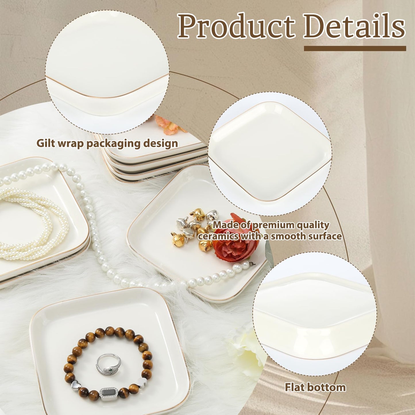 8 Pcs Ceramic Jewelry Tray 4.4 in Jewelry Dish for Women, Trinket Dish Ring Dish Bulk Decorative Trinket Dishes for Rings Earrings Necklaces, Bracelets Bridal Shower Wedding Birthdays Gifts Women