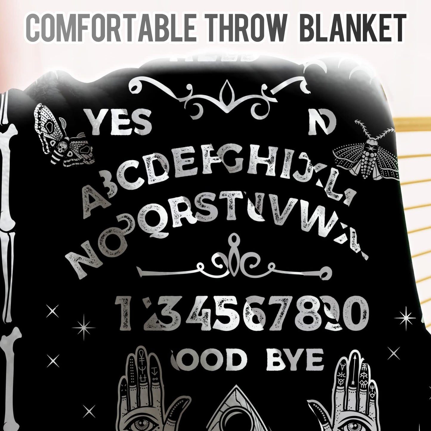 Levens Ouija Board Blanket Gothic Witch Gifts for Halloween Christmas, 50"x60" Horror Spooky Sun Moon Skeleton Skull Witch Tarot Throw Blanket for Women Kids Goth Birthday Gifts for Fortune Tellers