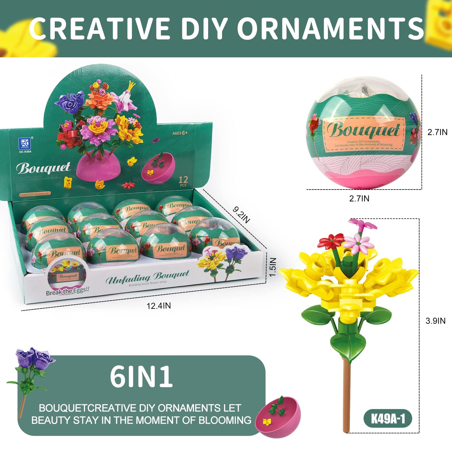 auryee 12 Pack Filled Eggs with 157 Pcs DIY Flower Garden Building Blocks for Party Favors, Easter Egg Hunt, Classroom Events - Educational Activity Toy for Girls 6+ Years Old