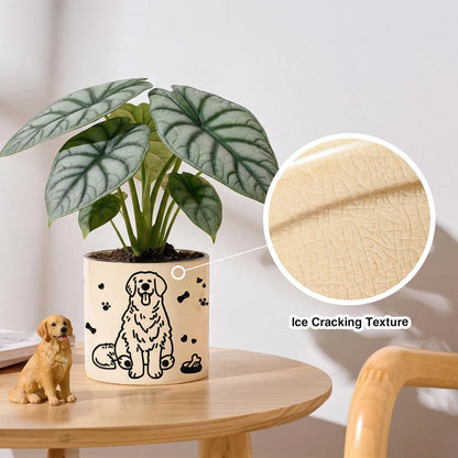 STHIE Ceramic Flower Pots with Drainage Holes, 5 inch Ceramic pots for Plants, Cute Round Flower Planters for Snake Plant, Hand-Painted Garden Pots (Sitting Dog)