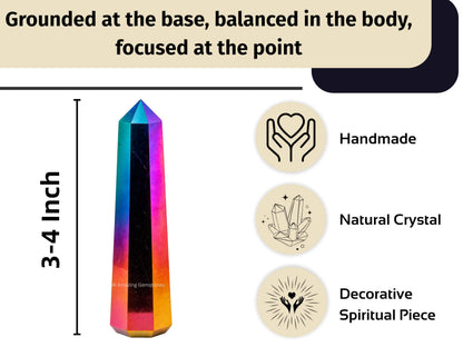Amazing Gemstone Titanium Aura Quartz Crystal Towers - Natural Healing Crystal Point Obelisk for Reiki Healing and Crystal Grid (3" to 4" INCH)