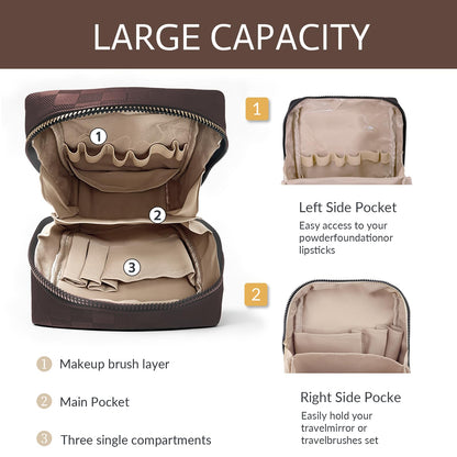 YDR Makeup Bag Small Capacity Lipstick Organizer Portable Travel Toiletry Bag PU leather Portable Makeup Case (Cosmetic-1-Brown)