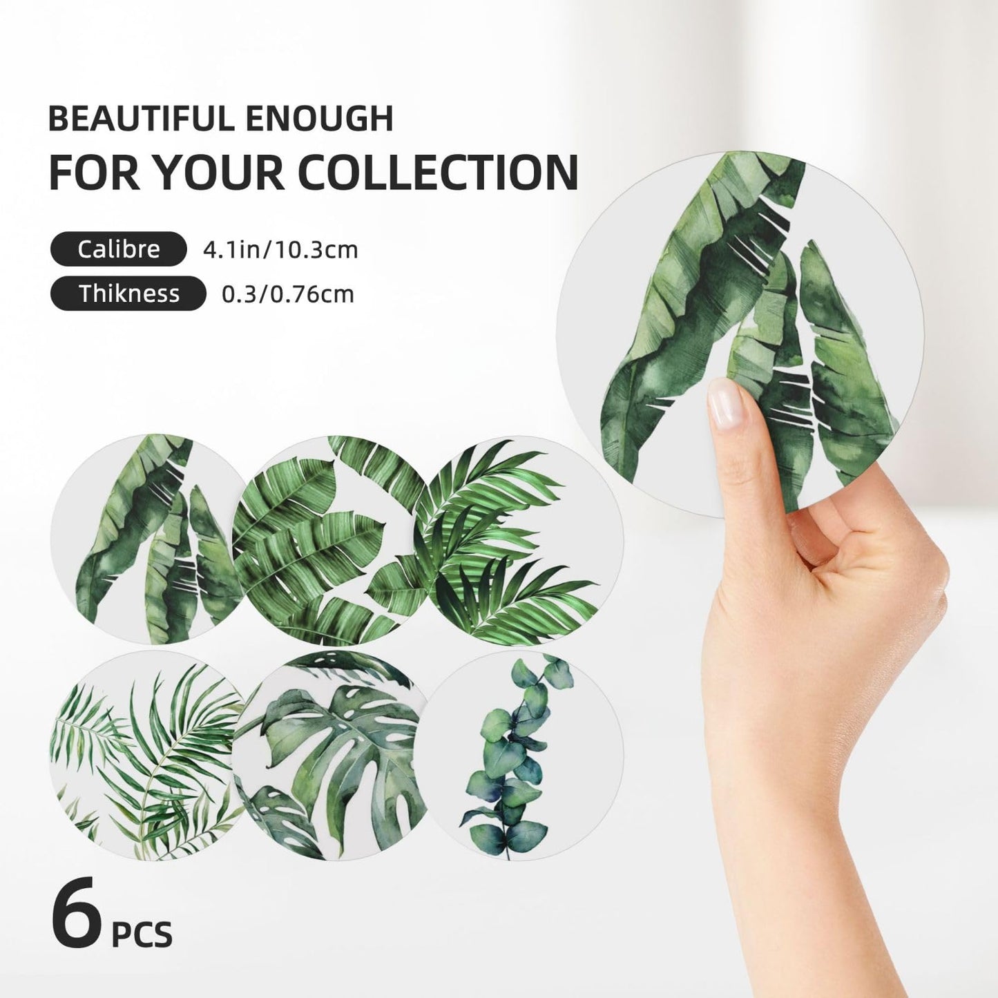 Coasters for Drinks Absorbent with Holder,Floral Pattern with Tropical Leaves Sets of 6 Durable Cup Coaster for Coffee Table Protection,Great Housewarming Birthday Gifts,Home Decor