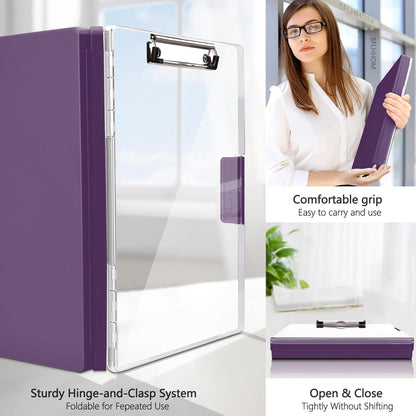 Clipboard with Storage,Heavy Duty Clip Boards 8.5x11 with 2 Storage Case,Clear Visible Top Panel Storage Clipboards,Side Open Clip Boards,Nursing Clipboard Folder Case for Office Supplies-Dark Purple