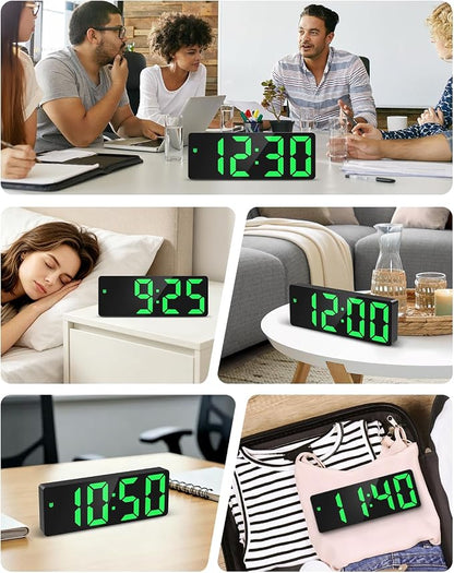 AMIR Digital Alarm Clock Large Display, LED Alarm for Bedroom, USB/Battery Powered Bedside Clock with Snooze, 12/24H, 3 Adjustable Brightness, Temperature, Electric Desk Clock for Home, Office, Green