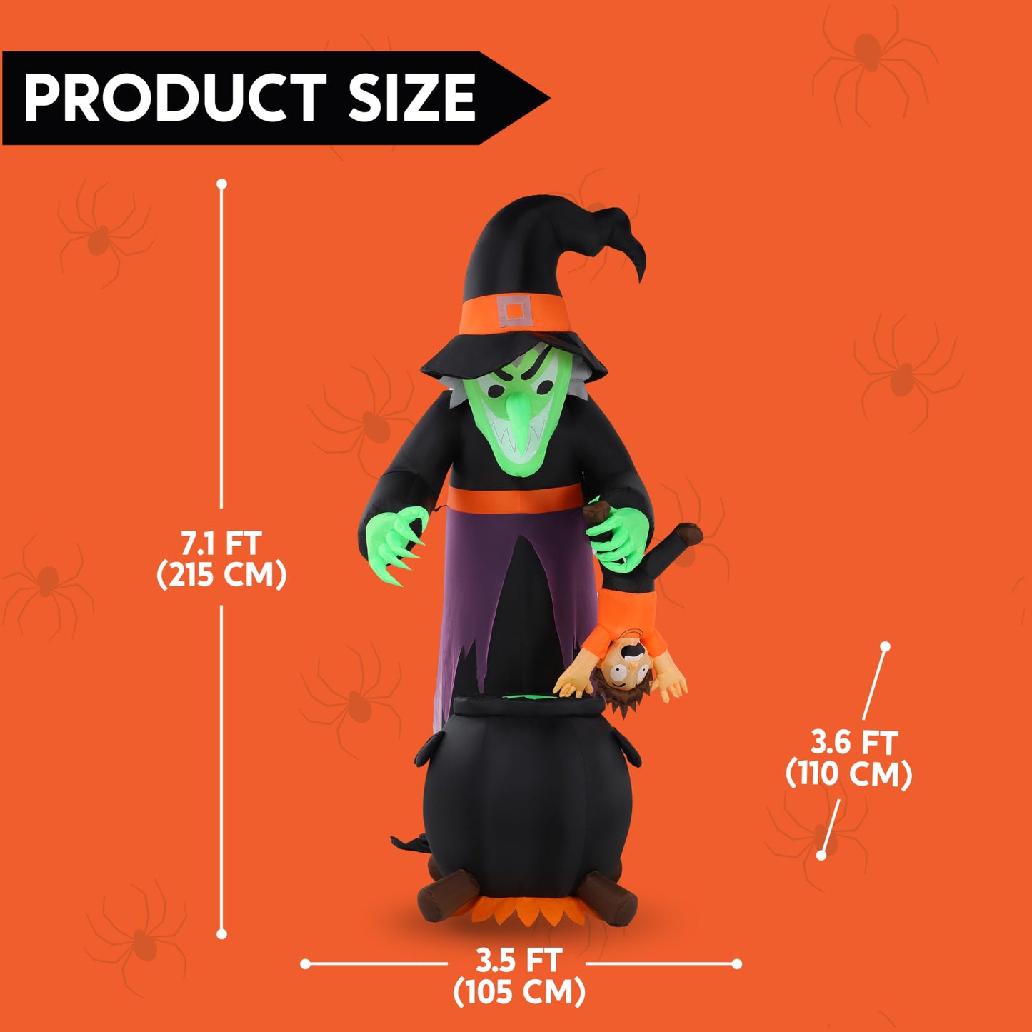 JOYIN 7FT Halloween Witch Animated Inflatable Decoration Witch Swinging Child Over Cauldron Inflatable Decoration Built in LED Giant Halloween Animatronics