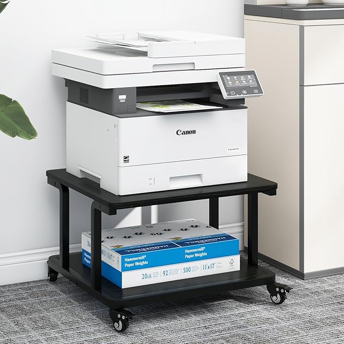Natwind 2 Tier Laser Printer Stand,24''x20''x15'' Large Printer Table Copier Stand Under Desk,Heavy Duty Rolling Cart with Paper Storage Shelf,Printer Holder on Wheels for Home Office (Black)
