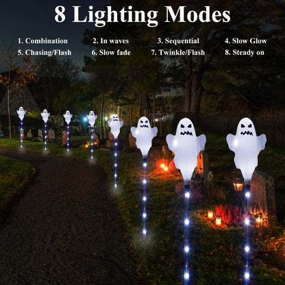 6 Pack Solar Halloween Ghosts Outdoor Decorations, Solar Halloween Lights Outdoor Waterproof, Pathway Lights for Outside Garden Patio Yard Lawn Party Walkway Grave Ghost Decor