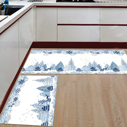 Christmas Winter Kitchen Rugs and Mats Set of 2 New Year Abstract Snowflake Elk Blue Xmas Kitchen Mat,Non-Slip Area Runner Rug,Washable Floor Mat for Home Dining Room Office 16x24in+16x47in