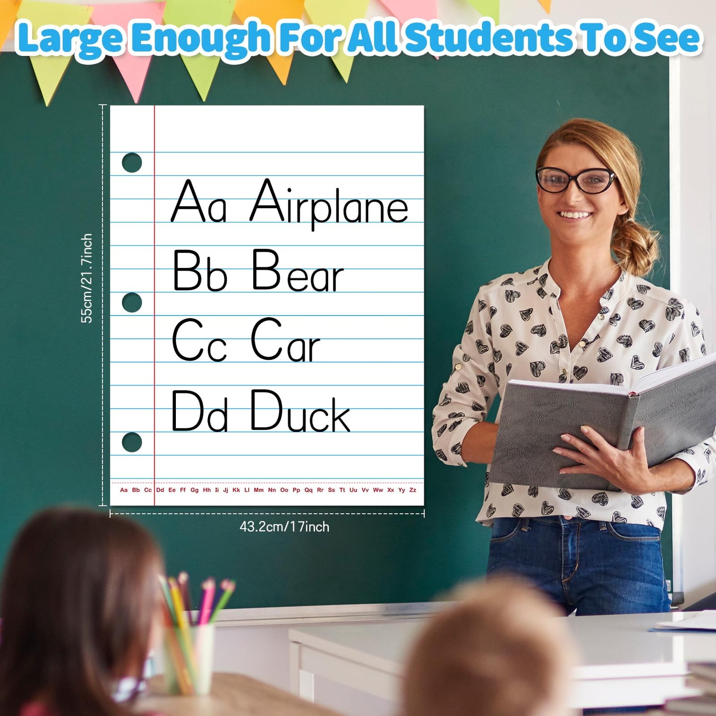 PraxiKidy Giant Magnetic Notebook Paper,Dry Erase Handwriting Lined White Board Paper Teaching Supplies Chart Paper for Teacher Essentials Homeschool Elementary Classroom Must Haves, 21.7”x 17"