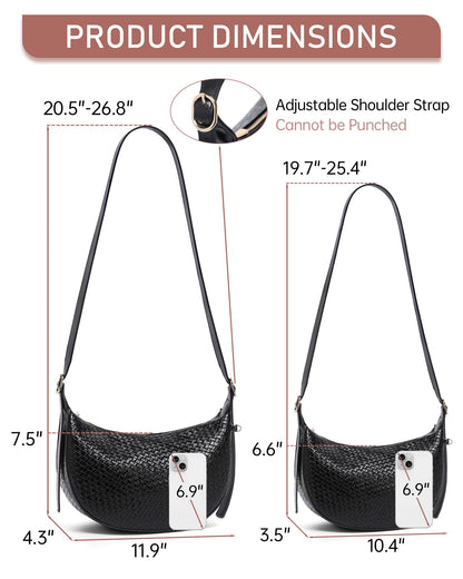 Purses for Women Woven Crescent Shoulder Bag 2PC Vegan Leather Hobo Crossbody Handbag with Small Matching Bag