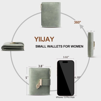 yiijay Small Wallet Women RFID Blocking Leather Bifold Wallet Credit Card Holder for Women Ladies Compact Wallet Mini Purse With Zipper Pocket