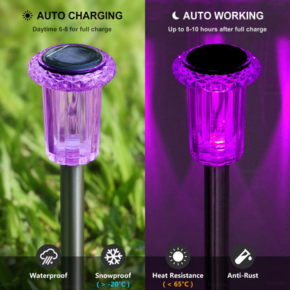 DenicMic Solar Halloween Lights Outdoor 10 Pack Waterproof Outside Lights for Yard Pathway Garden Driveway Walkway Landscape Path Lighting Purple LED Stainless Steel Stake Halloween Decor