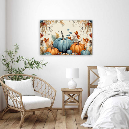 QIXIANG Fall Pumpkin Wall Art Autumn Harvest Orange Blue Pumpkin Canvas Prints Thanksgiving Pictures Bedroom Wall Decor Frame (Pumpkin E, 12.00" x 18.00")
