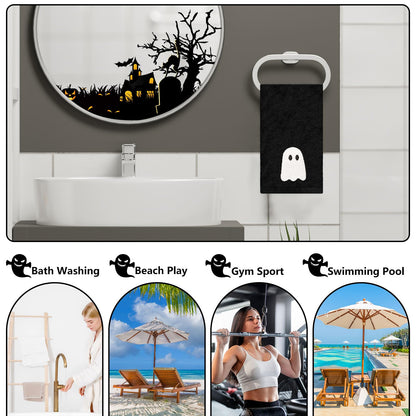 JarThenaAMCS 2 Pack Halloween Hand Towels Embroidered Black White Ghost Cotton Dish Towel for Bathroom Hand Drying Kitchen Cleaning Towel Gift Set, 29.5 x 13.7 Inch